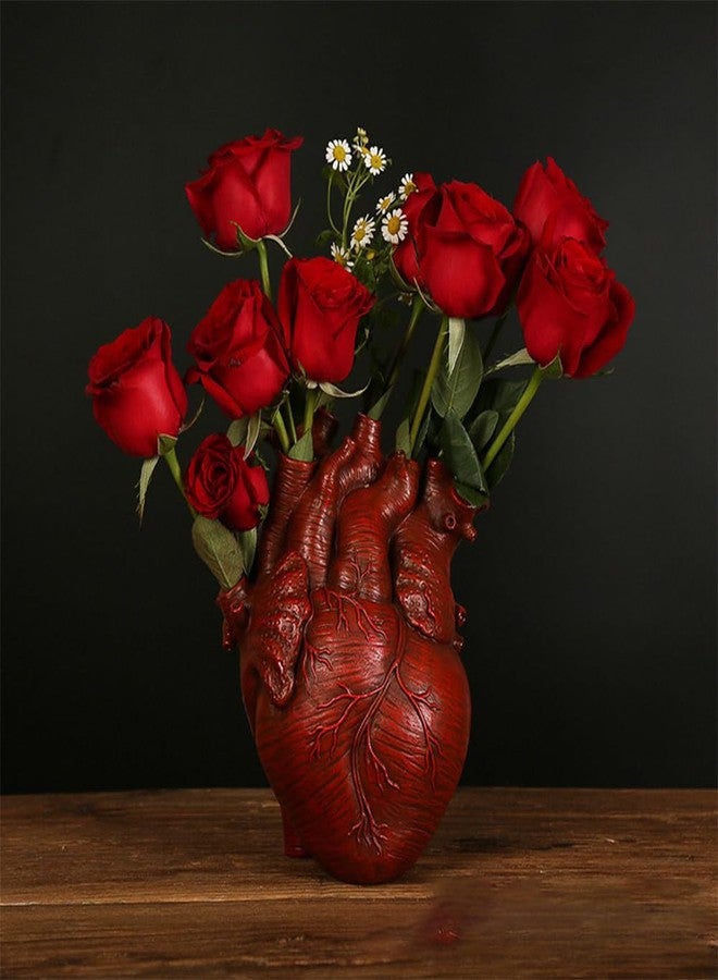 Ynxee Human Heart Organ Shape Vase Creepy Halloween Home Desk Flowers Pot Decor, Medium Size 6.2" x 4.2", Red - Image 4
